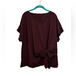 SHEIN Curve Maroon Brown Tie Front Short Sleeve Blouse Size 1XL NWOT ☀️